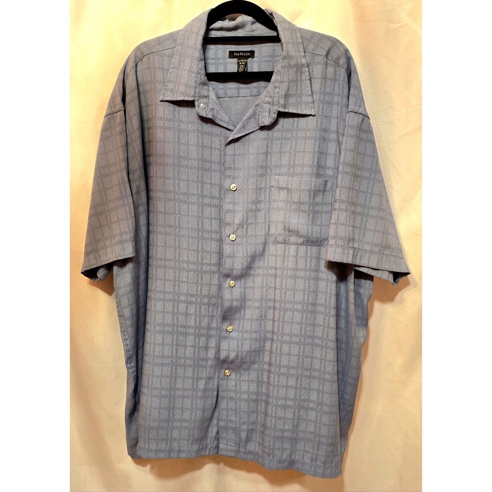 Van Heusen Mens Button Down Short Sleeve Blue Striped Shirt 2XL